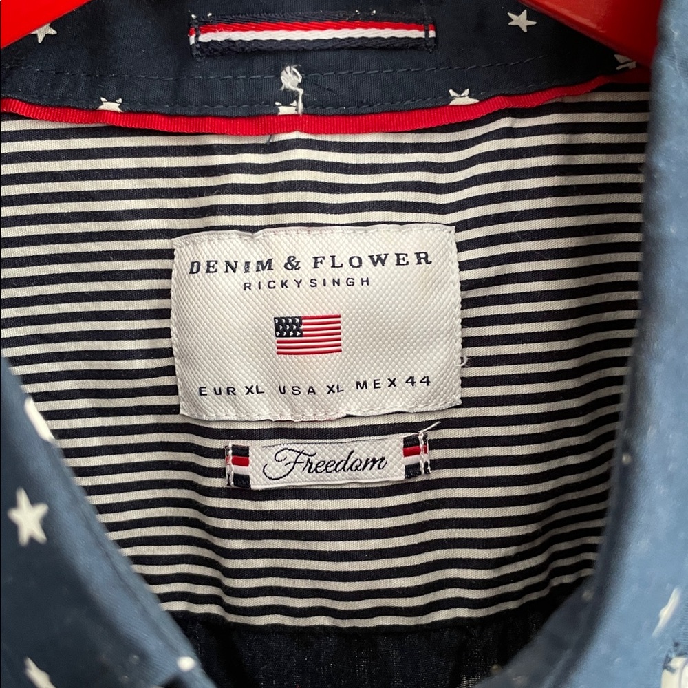 Denim & Flower Freedom Navy and White Stars Short Sleeve ButtonShirt Size‎ XL - Picture 6 of 8